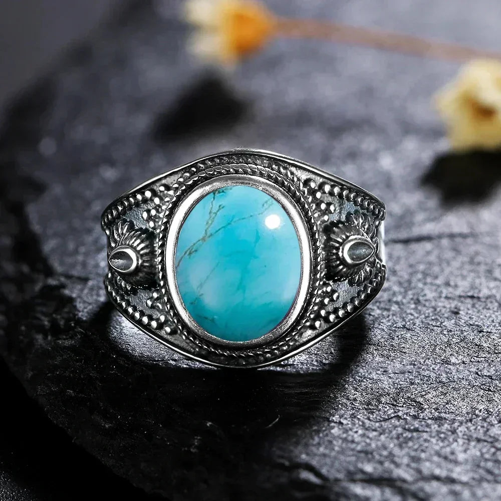 خواتم عتيقة من الفضة الإسترلينية عيار 925، خواتم بيضاوية الشكل مقاس 8×10 مم، مصنوعة من حجر العقيق الأسود الطبيعي، مجوهرات فاخرة للرجال والنساء، خواتم من حجر الرودوكروزيت