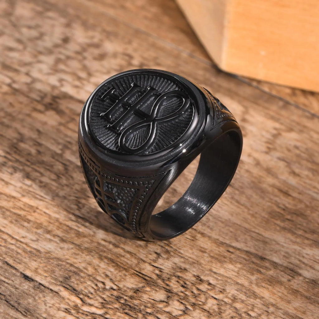 خواتم صليب ليفياثان، خاتم رجالي بختم، خاتم من الفولاذ المقاوم للصدأ يحمل رمز لوسيفر، مجوهرات ويكان من حجر الكبريت