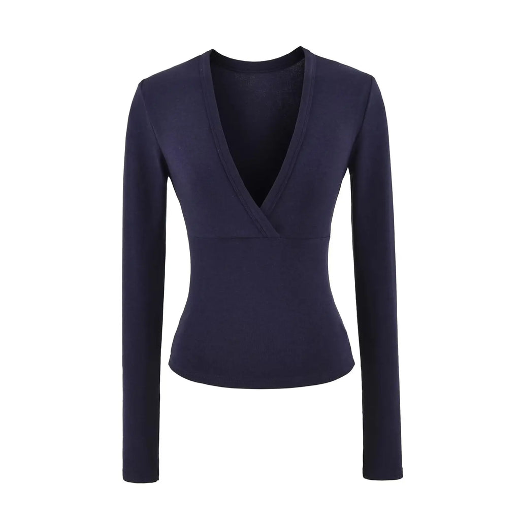 Cute Pink V-neck Slim T-shirts Women Autumn New Streetwear Casual Cotton Long Sleeve Tees Female Vintage Sweet Tshirt Y2K Tops