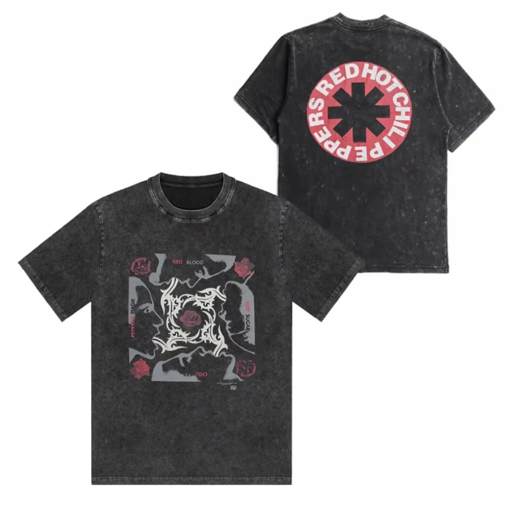 تي شيرت رجالي ونسائي مطبوع عليه شعار فرقة ريد هوت تشيلي بيبرز، مصنوع من القطن المغسول بتصميم هيب هوب، بأكمام قصيرة، ومقاسات كبيرة، مناسب للصيف