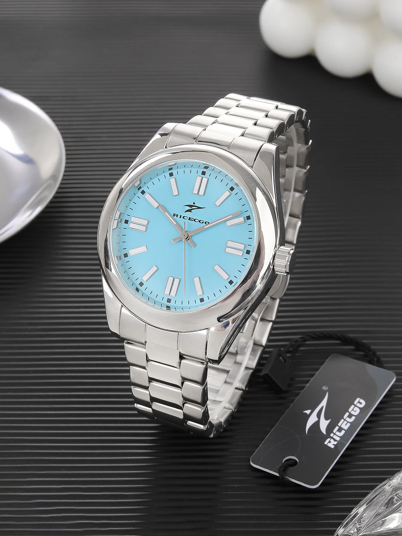 Ricecgo 1 Men's Classic Quartz Watch - Business Style, Round Dial, Bar Scale, Calendar Display, Stainless Steel Strap, Quartz Movement, Suitable for Daily Wear, Ideal Gift for Birthdays or Special Occasions, Father's Day Gift