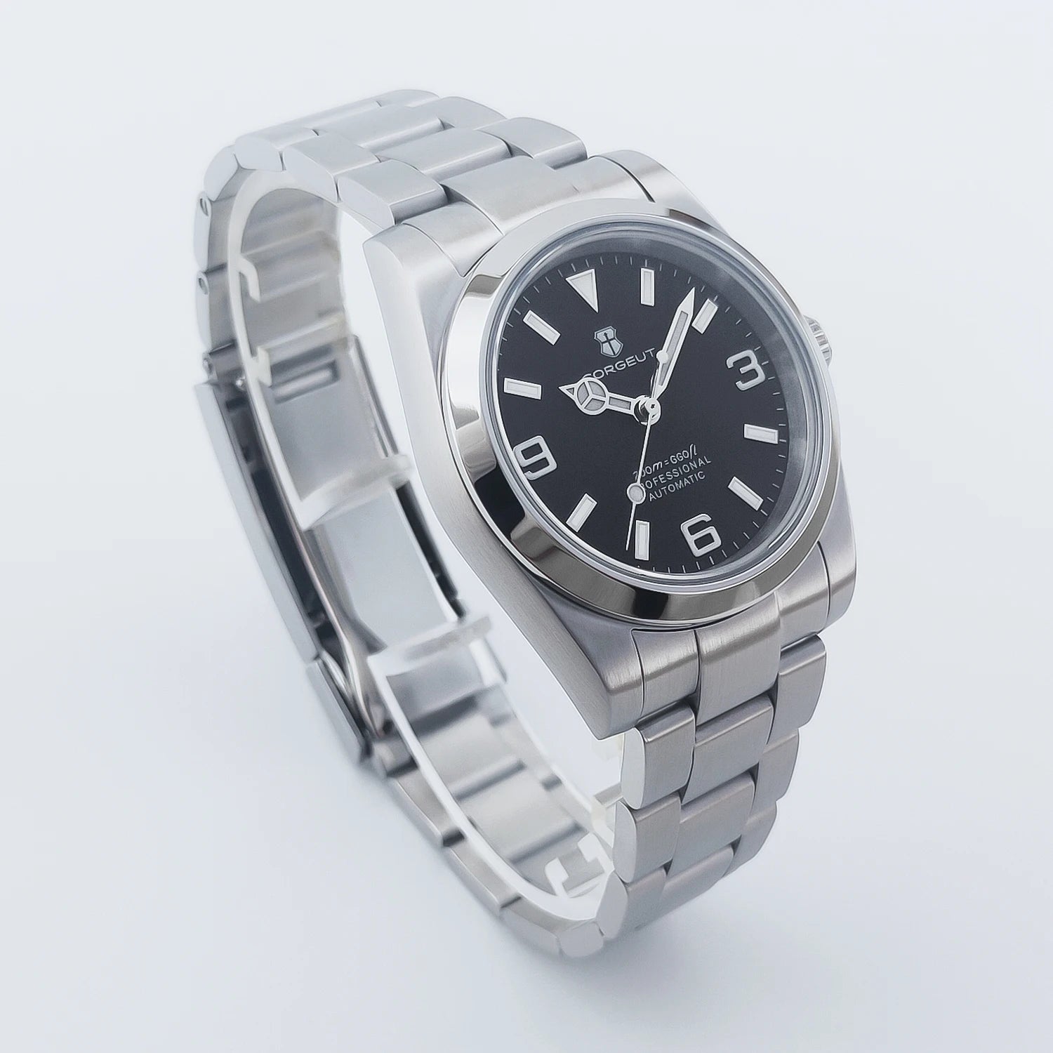 ساعة يد ميكانيكية أوتوماتيكية فاخرة من كورجيوت مقاس 36 مم/39 مم، باللونين الأبيض والأسود، أرقام للرجال، ساعة من الكريستال الياقوتي 10 بارات