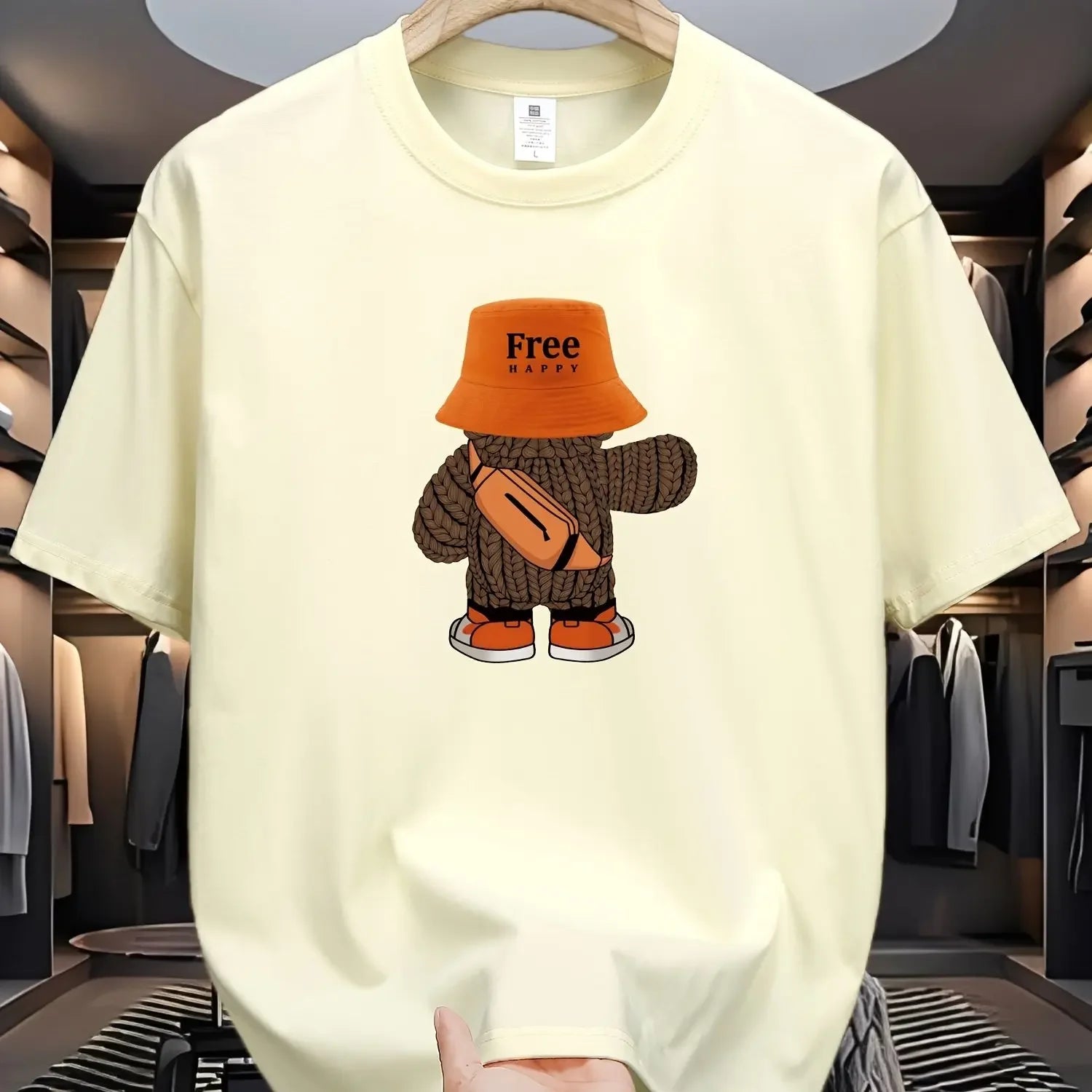 Summer men's  sports casual loose fit plus cartoon pattern printed comfortable round neck short sleeved T-shirt