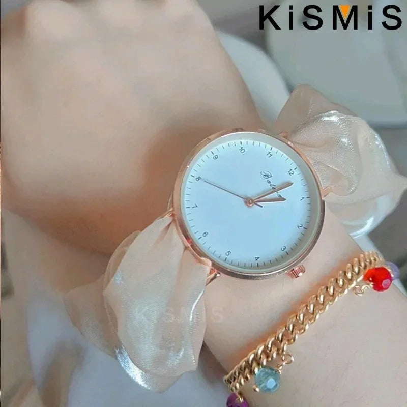 Elegant Fabric Band Quartz Watch for Women Colorful No Clasp Digital Watch Creative Ribbon Student Watch
