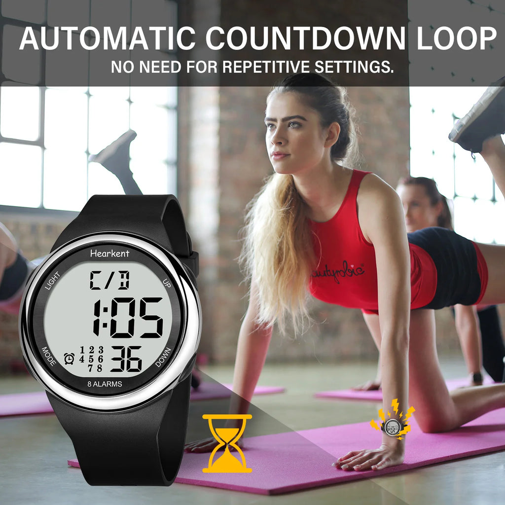 ساعة هيركينت للجنسين مزودة بـ 8 منبهات اهتزازية وساعة تذكير بالأدوية وأرقام كبيرة ومقاومة للماء للصم وساعة يد رقمية