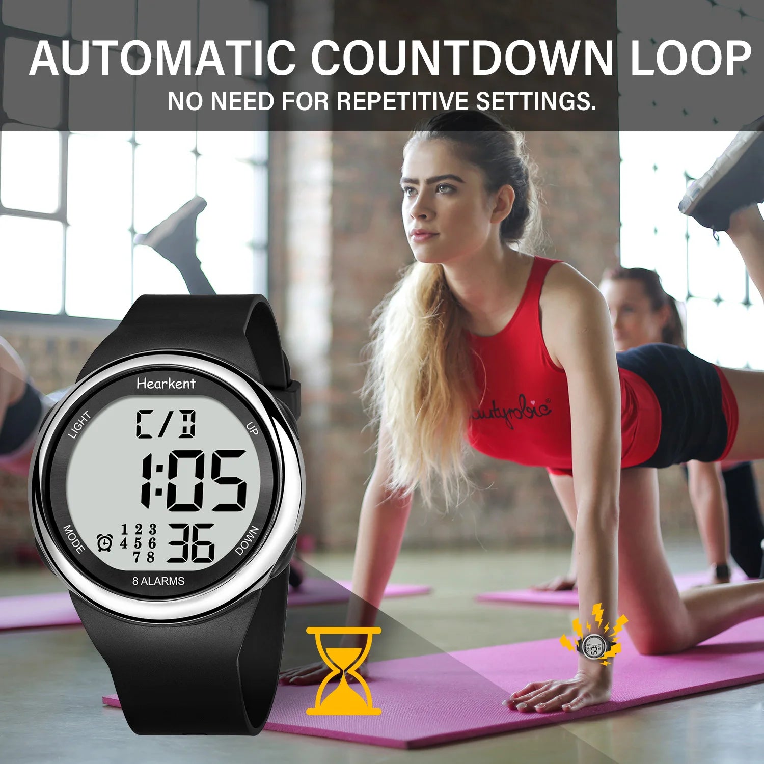 ساعة هيركينت للجنسين مزودة بـ 8 منبهات اهتزازية وساعة تذكير بالأدوية وأرقام كبيرة ومقاومة للماء للصم وساعة يد رقمية