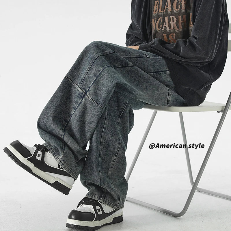 2025 American Style Relaxed Fit Jeans for Men Loose Fit Stretch Waist Loose Straight Leg Denim Pants Casual Comfortable Big 3XL