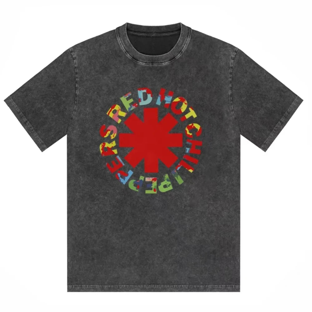 تي شيرت رجالي ونسائي مطبوع عليه شعار فرقة ريد هوت تشيلي بيبرز، مصنوع من القطن المغسول بتصميم هيب هوب، بأكمام قصيرة، ومقاسات كبيرة، مناسب للصيف