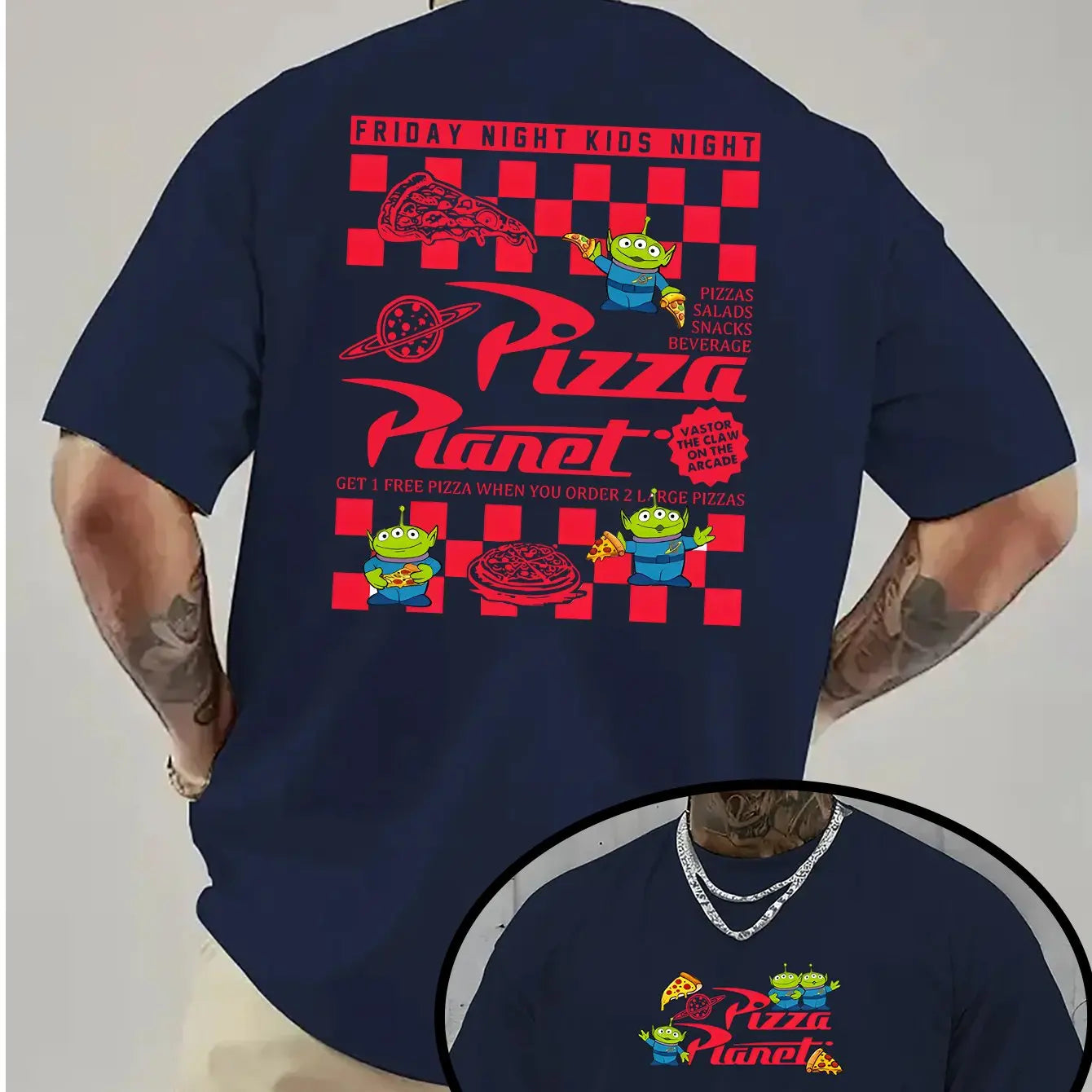 تيشيرت رجالي بنقشة شخصيات ديزني توي ستوري الفضائية، مناسب للارتداء اليومي والأنشطة الترفيهية، مصنوع من القطن، بأكمام قصيرة وقصة واسعة.