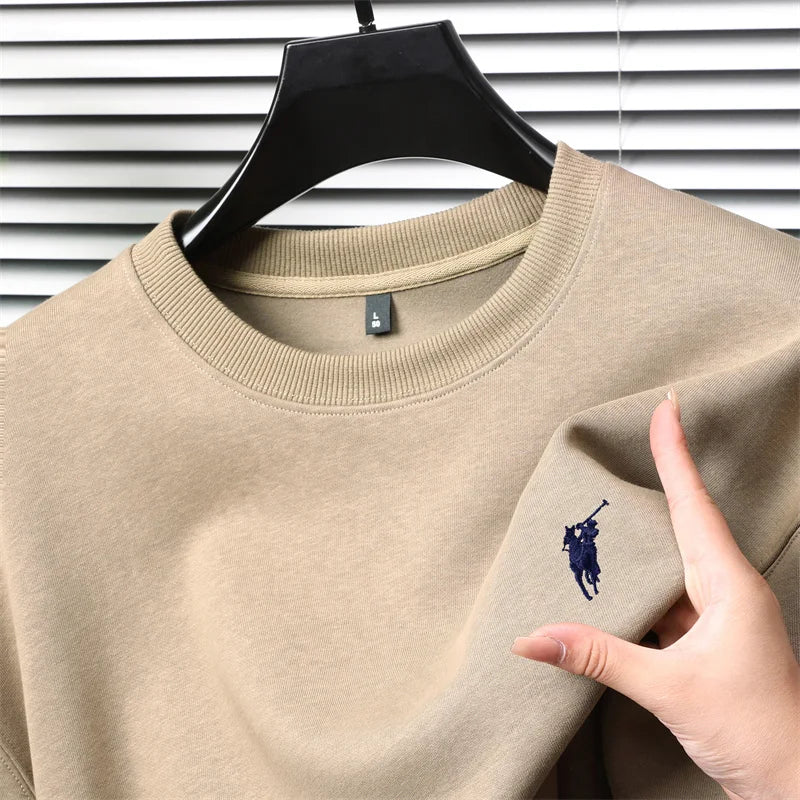 تي شيرت رجالي كاجوال فضفاض بأكمام طويلة ورقبة دائرية مطرزة من العلامة التجارية للرجال