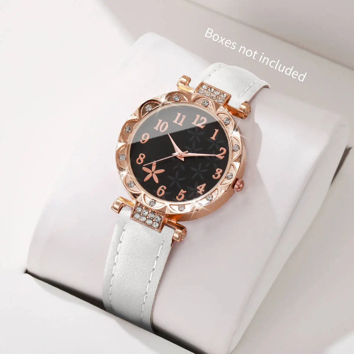 ساعة يد كوارتز أنيقة للنساء، مزينة بمينا مزهر وسوار جلدي، ساعة يد كوارتز نسائية (بدون علبة)