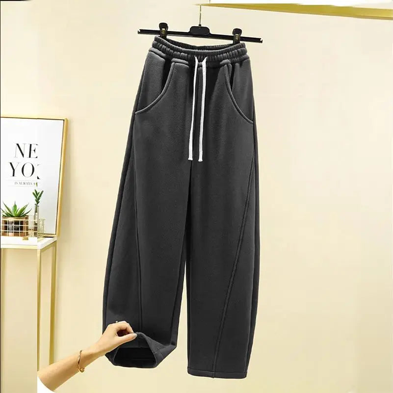 Autumn Winter New Fashion Elastic Waist Drawstring Solid Corduroy Women's Clothing Pockets Loose Casual Trend Y2K Straight Pants