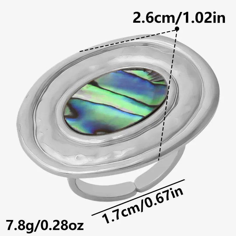 خاتم واحد عصري من الفولاذ المقاوم للصدأ، بتصميم هندسي مستوحى من البحر الطبيعي، مفتوح وسميك، بنمط صدفة بحرية، قطعة واحدة، مجوهرات نسائية عتيقة غير منتظمة
