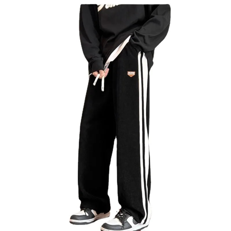 Corduroy American retro pants for men's autumn and winter trend high street vibe drape straight tube sports casual pants