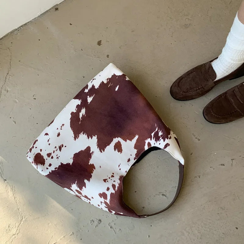 حقيبة كتف أنيقة بنقشة جلد البقر، سعة كبيرة، جودة عالية، حقيبة حمل يومية للنساء، حقيبة يد عالية الجودة من قوانغتشو