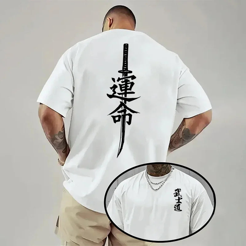 Men Bushido Print Cool Comfort Tee Spring Summer Casual Short Sleeve Cotton T-Shirt for Daily Outdoor Fashion Wear Men's Clothes