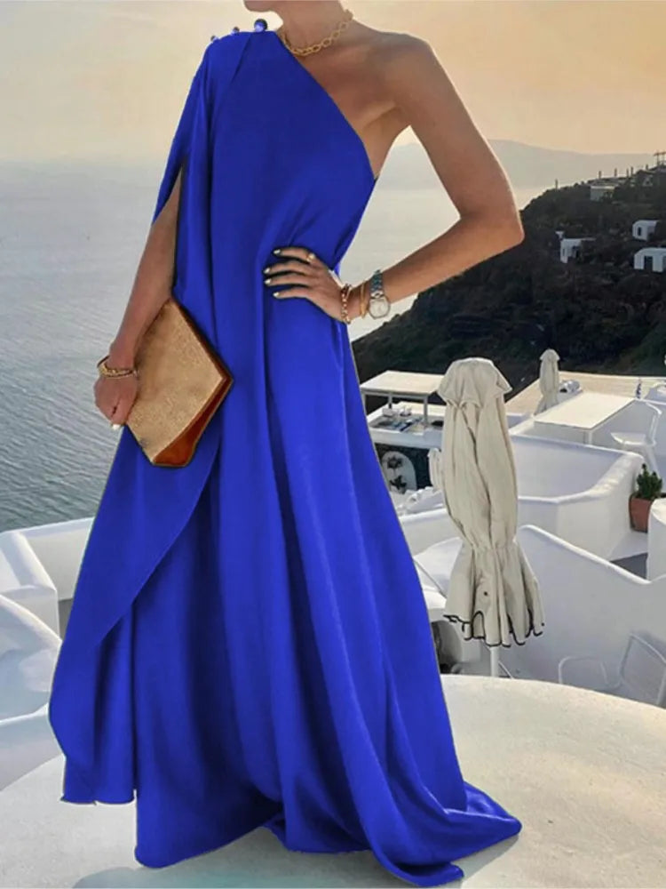 Fashion Elegant Party Dress Women Sexy Off Shoulder Solid Loose Dresses Robe Femme Casual Holiday Beach Skirt Dress Lady Summer