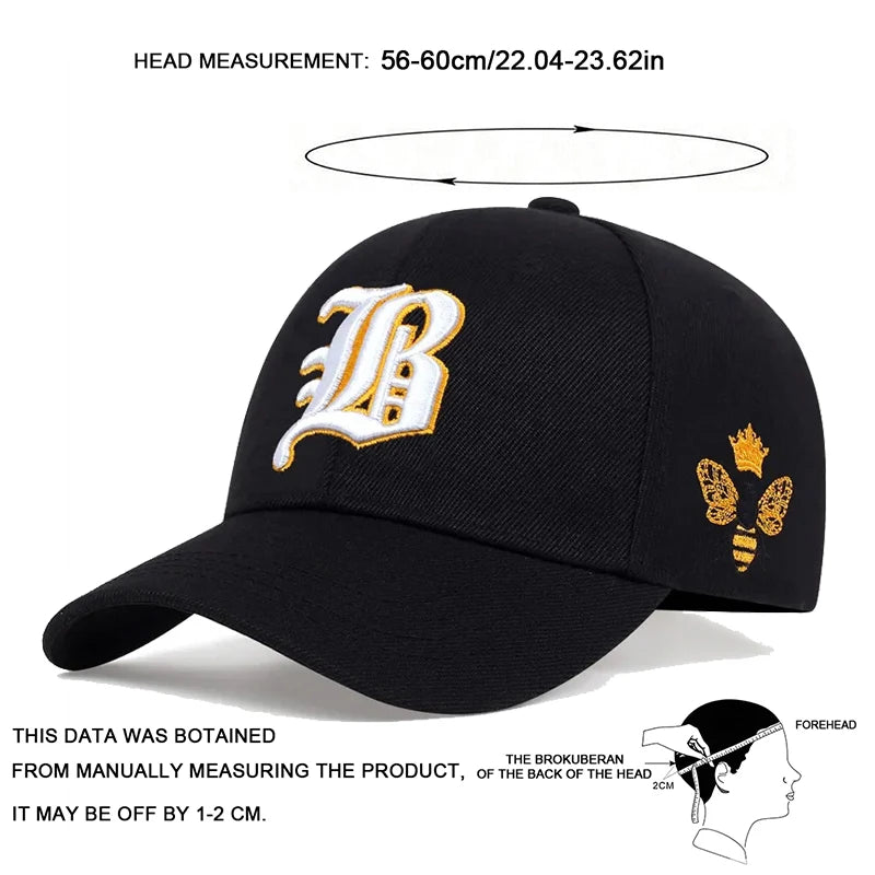 قبعات بيسبول للجنسين بتطريز النحلة الجانبية بأحرف قوطية للربيع والخريف قبعات كاجوال قابلة للتعديل وقبعة واقية من الشمس وقبعة رياضية
