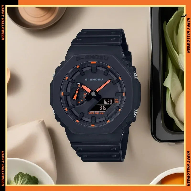 Digital Sports Men's Watch Full Function World Time LED Auto Hand Lifting Lamp Large Dial Waterproof Oak Series