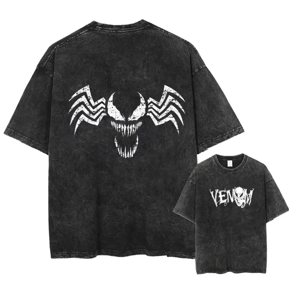 تي شيرت Marvel VENOM Y2K Harajuku Hip Hop Fashion High Street للجنسين تي شيرت قطني عتيق مغسول كاجوال