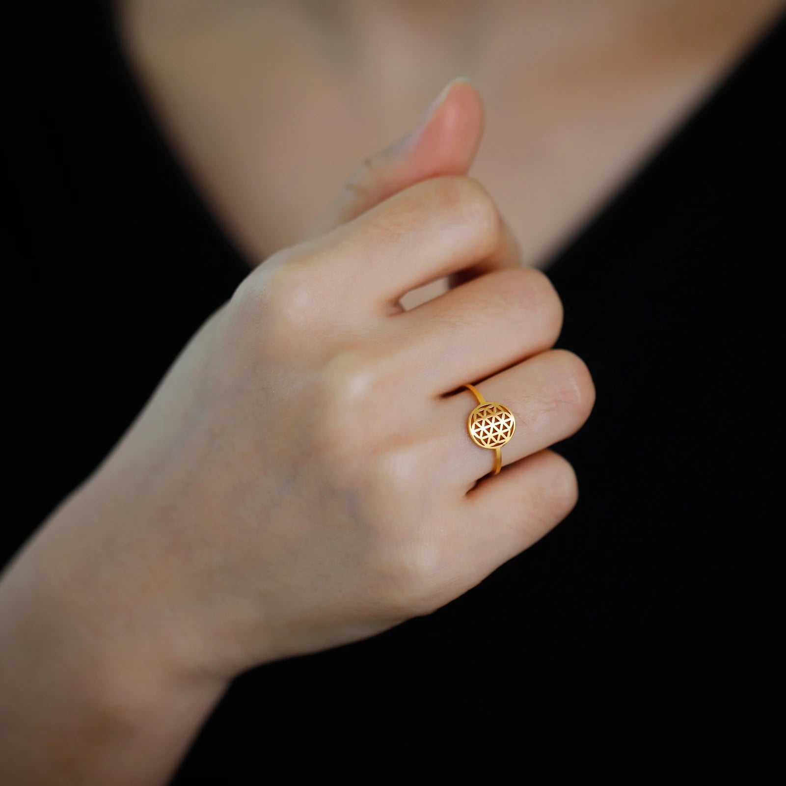 خاتم زهرة الحياة من سكايريم للنساء، تصميم هندسي مقدس، مصنوع من الفولاذ المقاوم للصدأ، مجوهرات عتيقة، هدية عيد ميلاد، جديد بالجملة