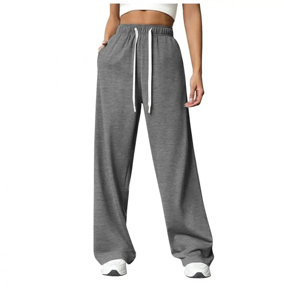 Hot Sale Of The Season New Elastic Waist Pants with Side Pockets Fleece Lined Thick Wide Leg Sweatpants Pure Color Straight Cut