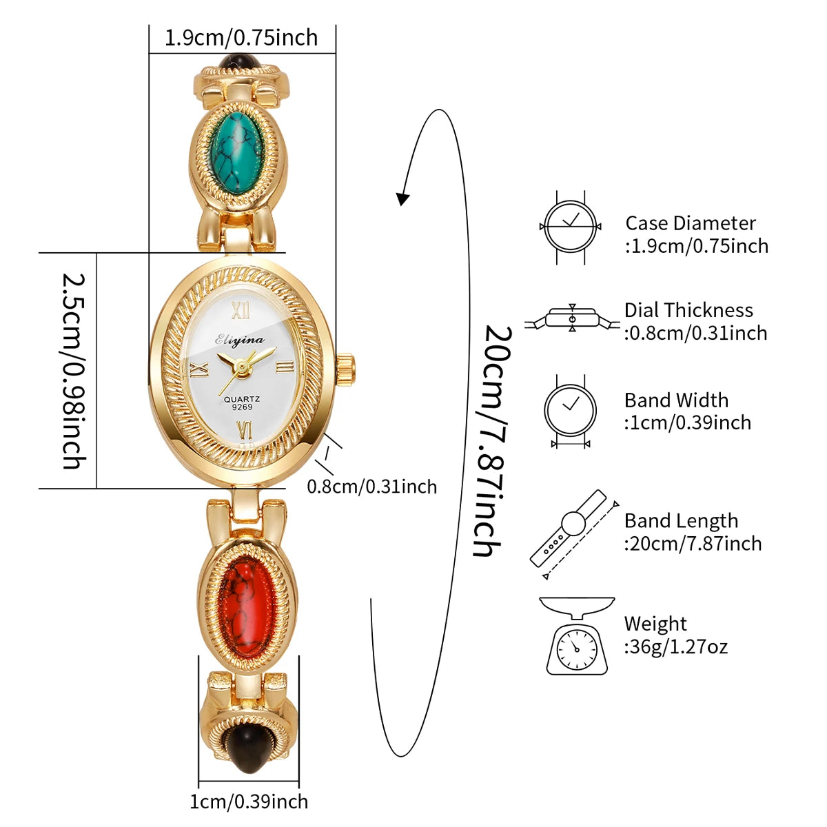 ساعة يد نسائية أنيقة بسوار مرصع بأحجار الراين، مينا بيضاوي روماني، ساعة يد نسائية (بدون علبة)