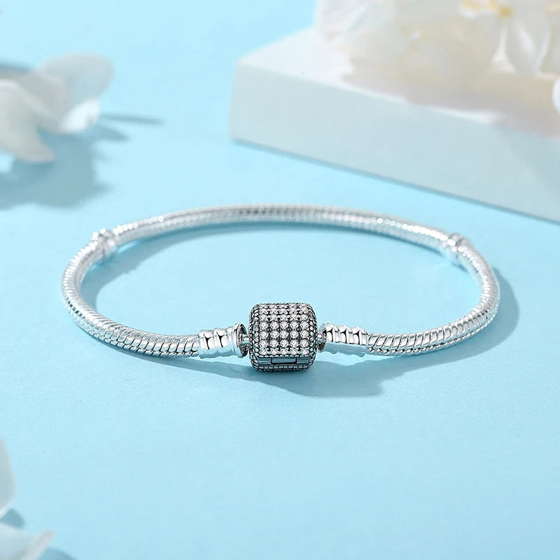 أساور أصلية من الفضة الإسترلينية عيار 925، أساور على شكل قلب حب، خرز، سلاسل ثعبان للنساء، مجوهرات فاخرة من الذهب الوردي، يمكنك صنعها بنفسك