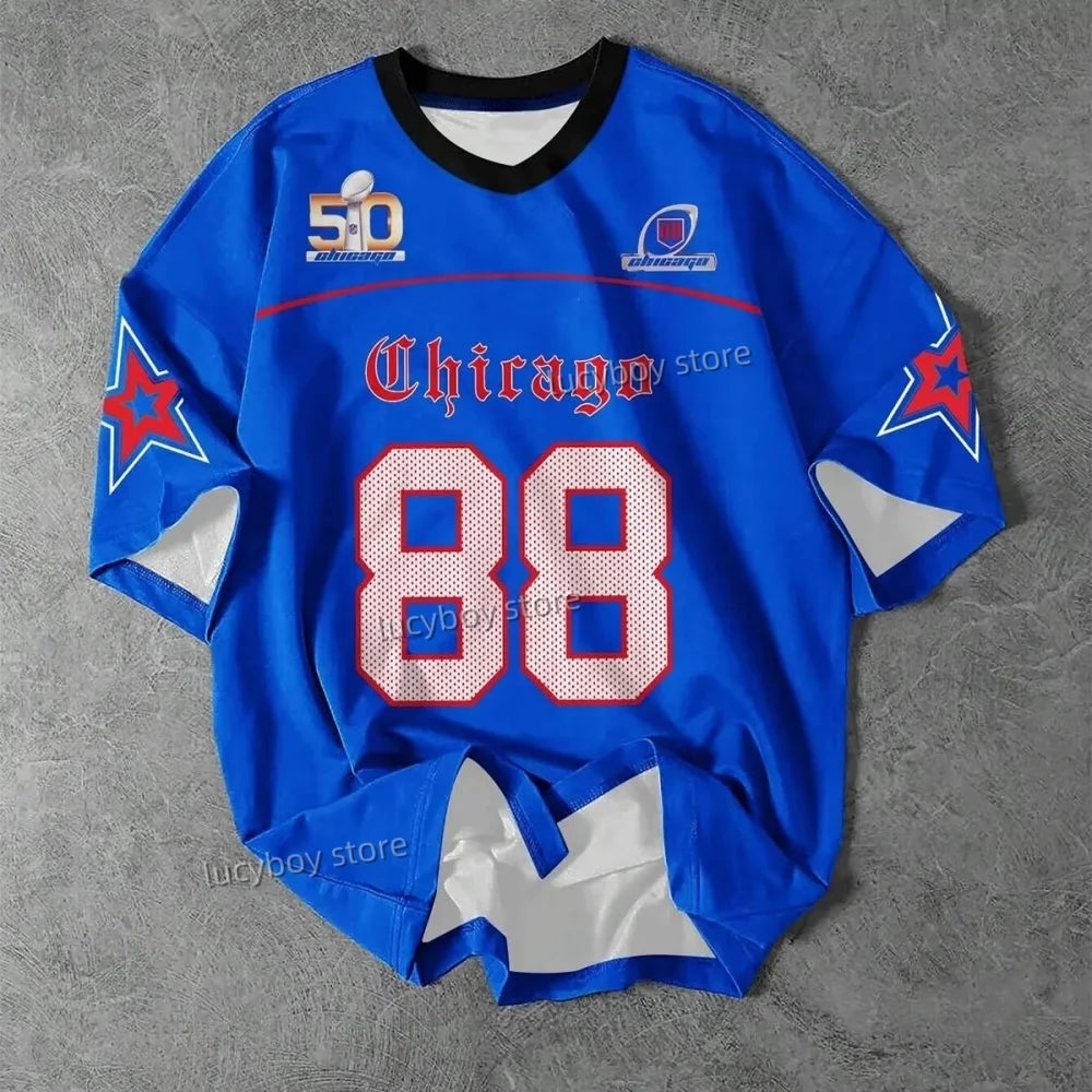 تي شيرت رجالي مطبوع عليه CHIAGO رقم 88 لعام 2025، بأكمام قصيرة، تي شيرت رياضي لكرة القدم، تي شيرت مخطط كبير الحجم، ملابس رجالية