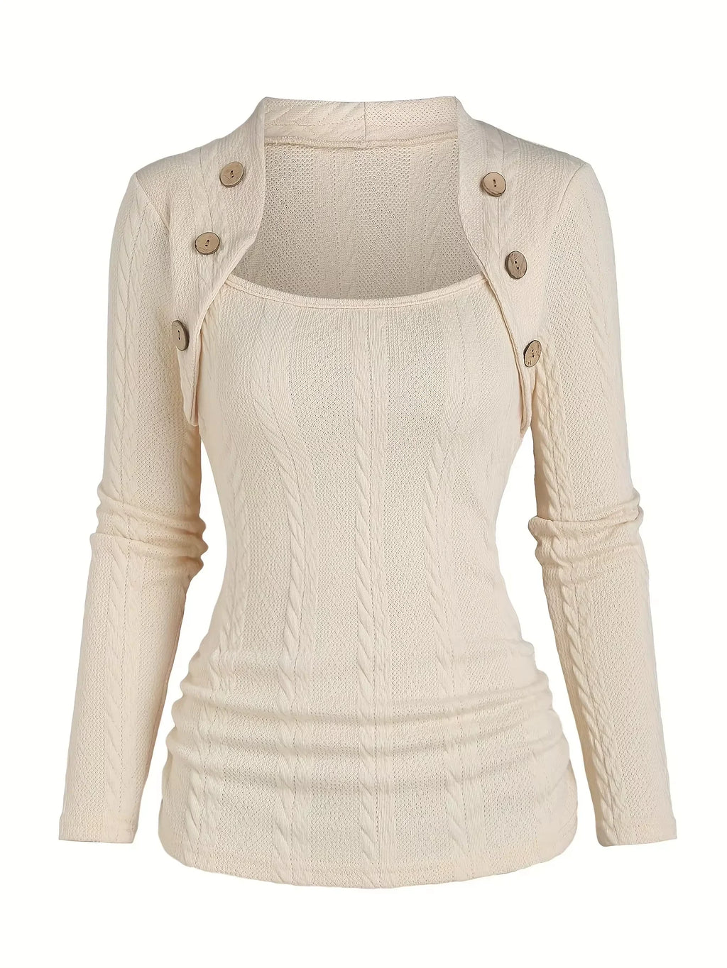 بلوزة نسائية جديدة ربيعية أوروبية وأمريكية أنيقة بأكمام طويلة من Y2K محبوكة بأزرار وهمية