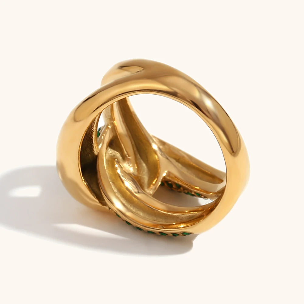 خواتم نسائية من الفولاذ المقاوم للصدأ مطلية بالذهب عيار 18 قيراطًا، مرصعة بالزركونيوم بتصميم متقاطع، مقاومة للماء، من المجوهرات والإكسسوارات.