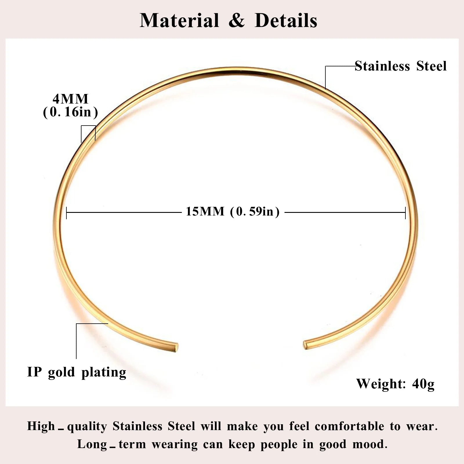 طوق رقبة نسائي، طوق مفتوح قابل للتعديل، مجوهرات بسيطة من الفولاذ المقاوم للصدأ