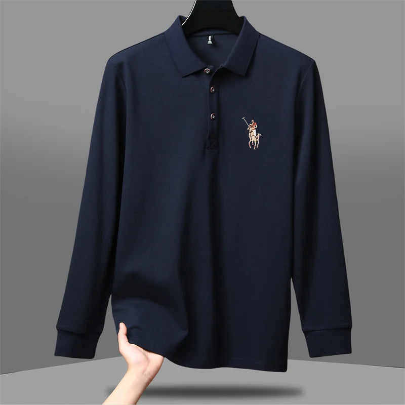 قميص بولو أمريكي للرجال خريف وشتاء عصري من العلامة التجارية العصرية غير الرسمية مطرز بأكمام طويلة للرجال