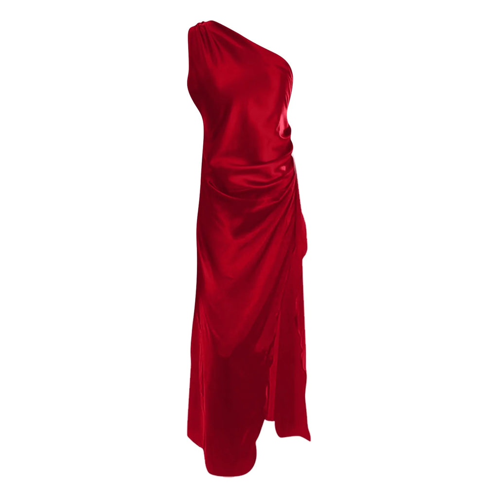 Sexy dresses for women Satin Backless Slim party Long Dress One Shoulder HighSplit Cocktail dress Wedding evening dresses elbise