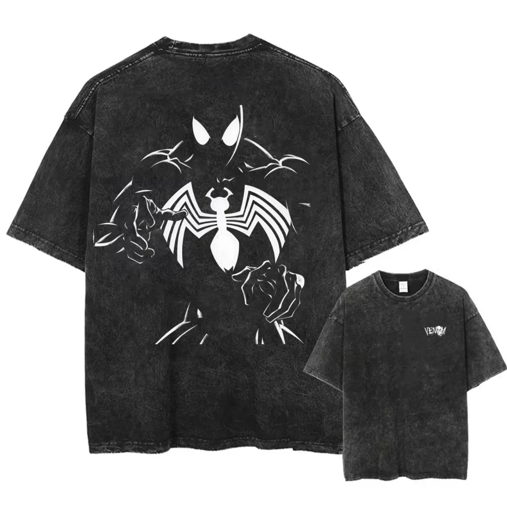 تي شيرت Marvel VENOM Y2K Harajuku Hip Hop Fashion High Street للجنسين تي شيرت قطني عتيق مغسول كاجوال