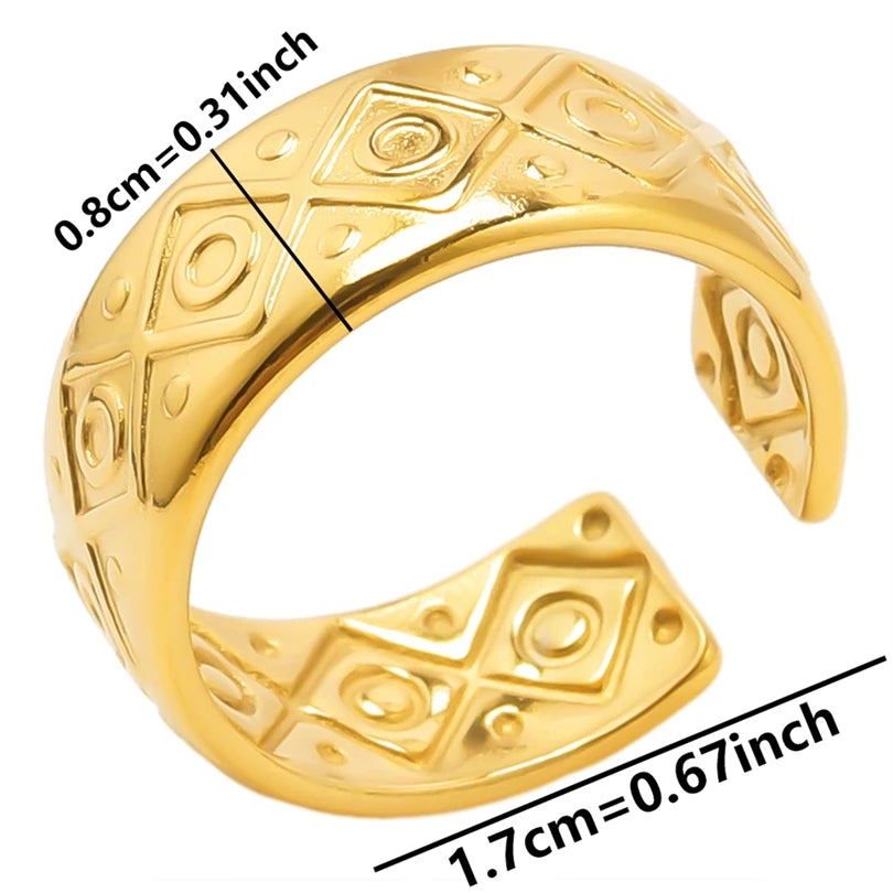 1 قطعة من خواتم عين النمر الكلاسيكية المصنوعة من الفولاذ المقاوم للصدأ القابلة للتعديل والمفتوحة للنساء والرجال إكسسوارات خاتم إصبع ذهبي اللون