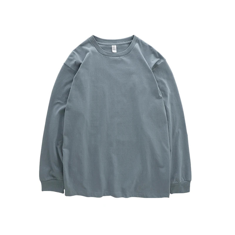 تيشيرت رجالي بأكمام طويلة من دوكين، وزن 280 غرام، مصنوع من القطن الخالص 100%، بقصة واسعة ولون سادة، ملابس رجالية.