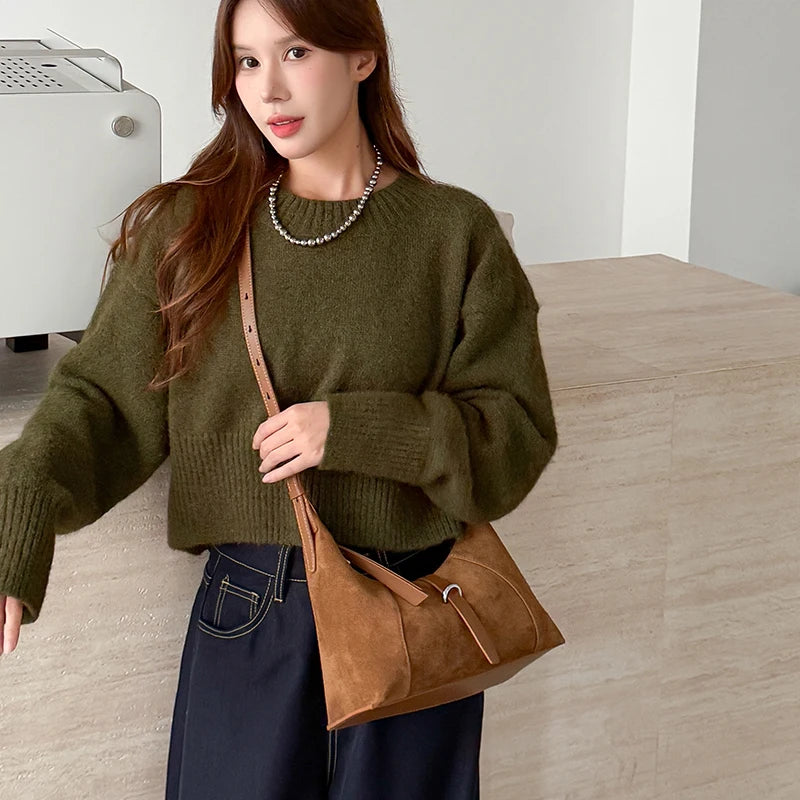 حقائب كتف نسائية جديدة من جلد الغزال الطبيعي، مصنوعة من جلد البقر الناعم المتين، حقيبة كروس بودي أنيقة للسيدات، حقائب يد للتنقل