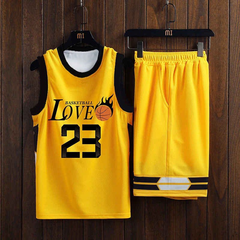 Summer Men's 23 Basketball Jersey Set Club Training Clothes Quick drying Breathable Mesh Material Tank Top Shorts Set