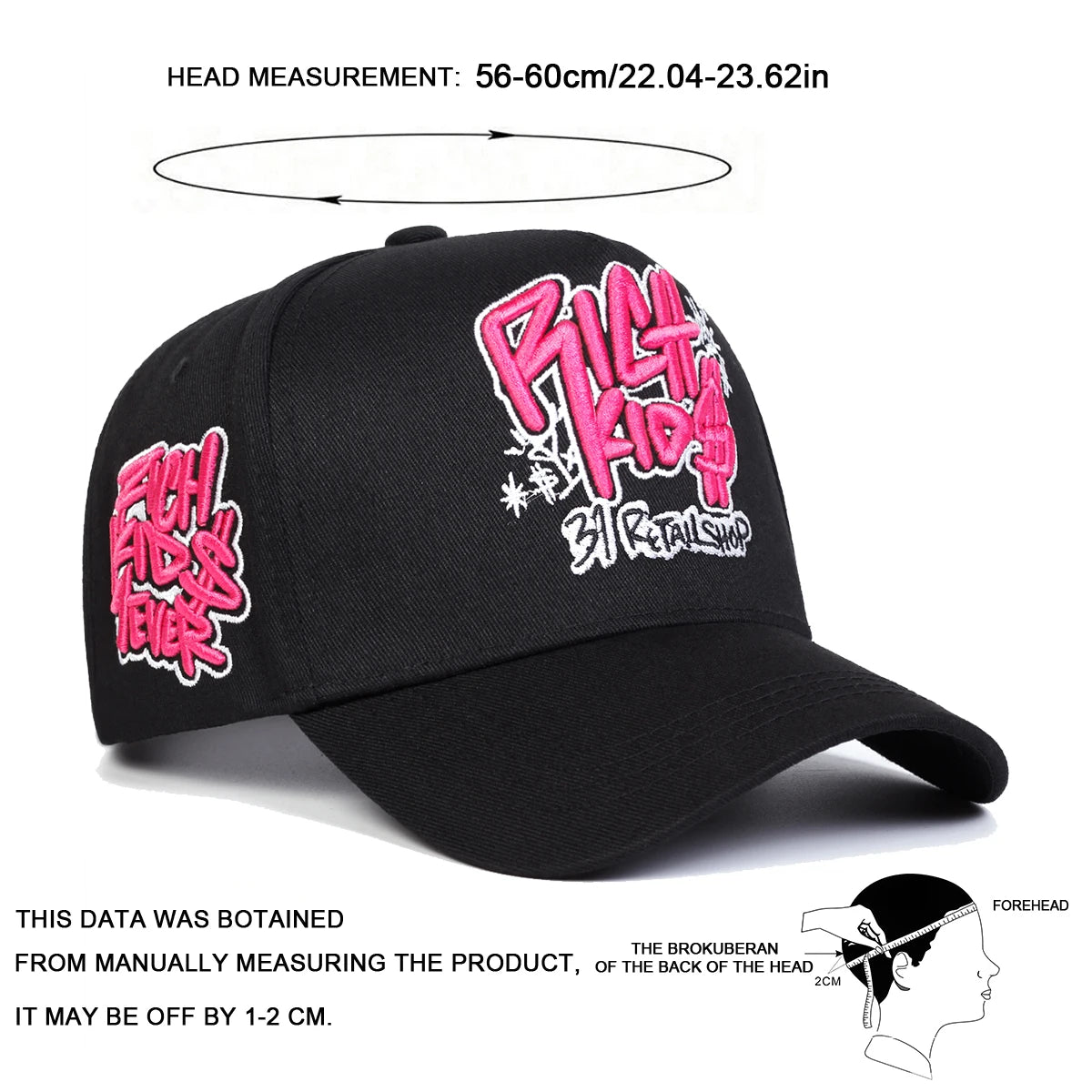 قبعات بيسبول للجنسين من RICH KIOS مطرزة بأحرف قابلة للتعديل للاستخدام في الهواء الطلق في الربيع والخريف وقبعة واقية من الشمس