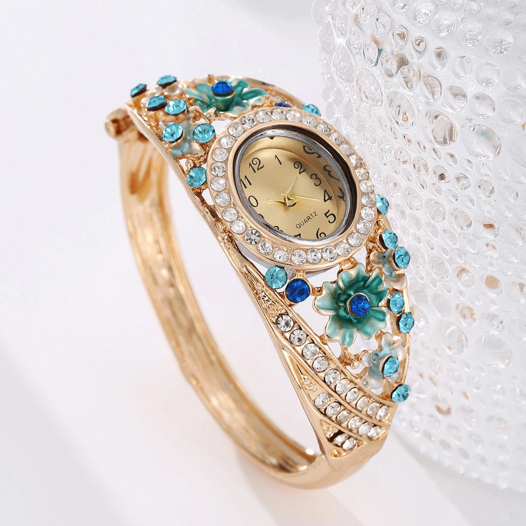 5 قطع من أساور وساعات نسائية عصرية جديدة بتصميم قصر، مرصعة بأحجار كريمة ثلاثية الأبعاد على شكل زهور، متعددة الاستخدامات