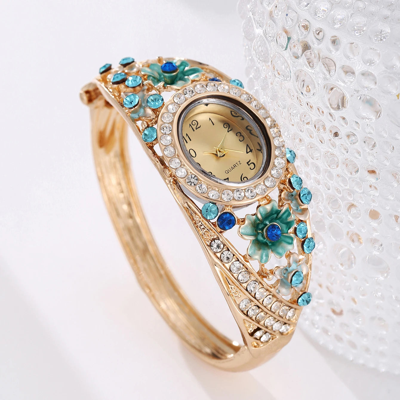 5 قطع من أساور وساعات نسائية عصرية جديدة بتصميم قصر، مرصعة بأحجار كريمة ثلاثية الأبعاد على شكل زهور، متعددة الاستخدامات