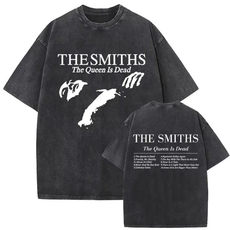 تي شيرت رجالي ونسائي مطبوع عليه شعار فرقة الروك البريطانية The Smiths The Queen Is Dead، تي شيرت بديل من فرقة موريسي المستقلة من ثمانينيات القرن العشرين