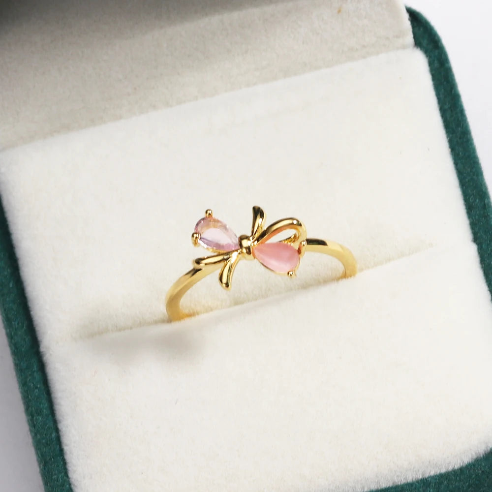 خواتم زهور مرصعة بالزركون المكعب بألوان زاهية ومتألقة للنساء، خاتم فاخر مزين بفيونكة من الزركون الوردي، مجوهرات زفاف للزوجة والصديقة