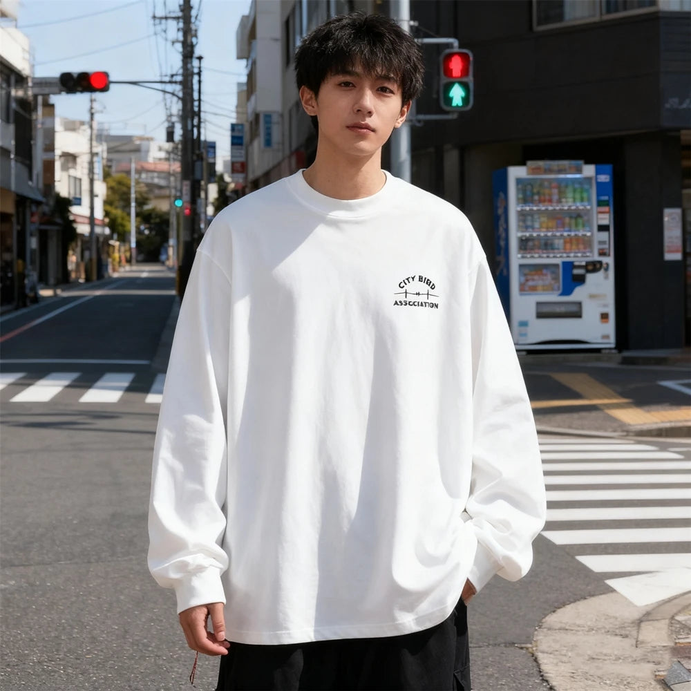 KUCLUT Fashion Best Quality Cartoon Printed Tee Streetwear Casual Loose Long Sleeves Tops Oversize 100%Cotton T Shirt Men Woman