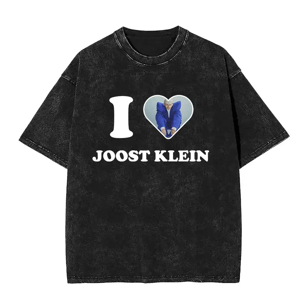 تي شيرت رجالي صيفي 2025 مطبوع عليه شعار جوست كلاين بتصميم ريترو مغسول، تي شيرت يوروبا، تي شيرت رجالي كاجوال من القطن الخالص بتصميم هيب هوب، مقاس كبير