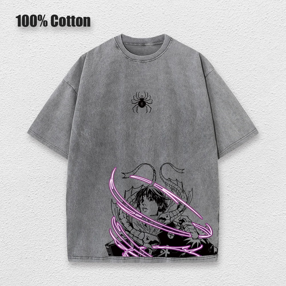 تي شيرت رجالي عتيق مطبوع عليه شعار هيسوكا وكرولو من أنمي هانتر إكس هانتر، تي شيرت كاجوال من القطن، ملابس الشارع، هاراجوكو