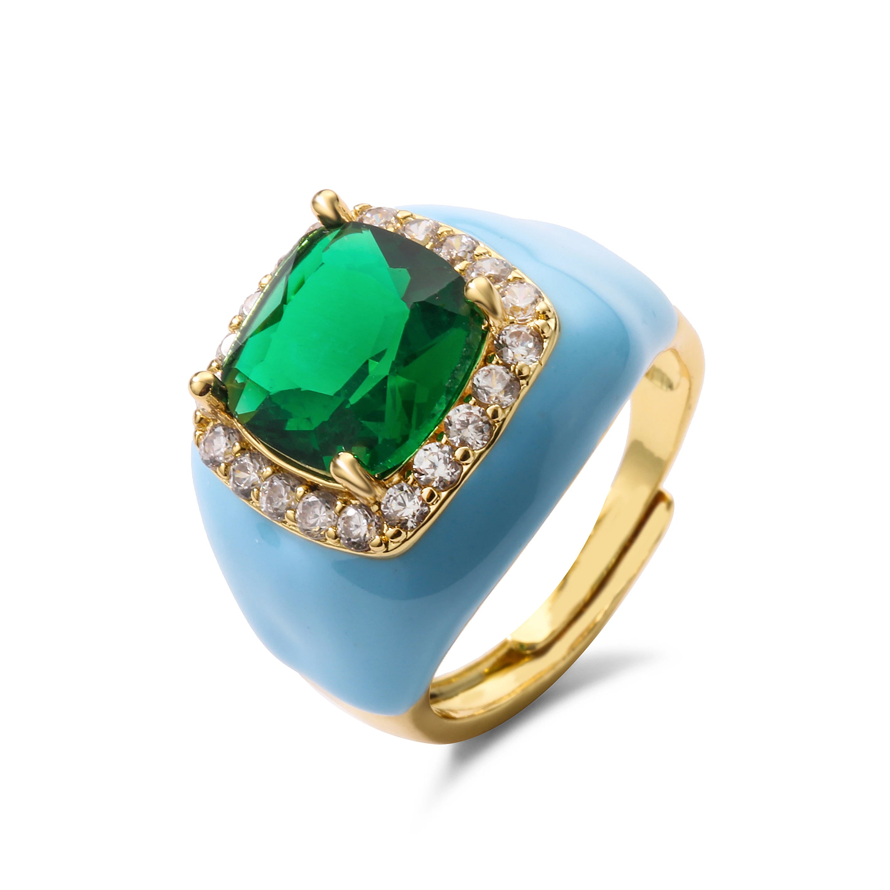 خاتم هيتشنغ مفتوح متعدد الألوان من الزركون الزيتي للنساء، مطلي بالذهب، قابل للتعديل، هدية مثالية.