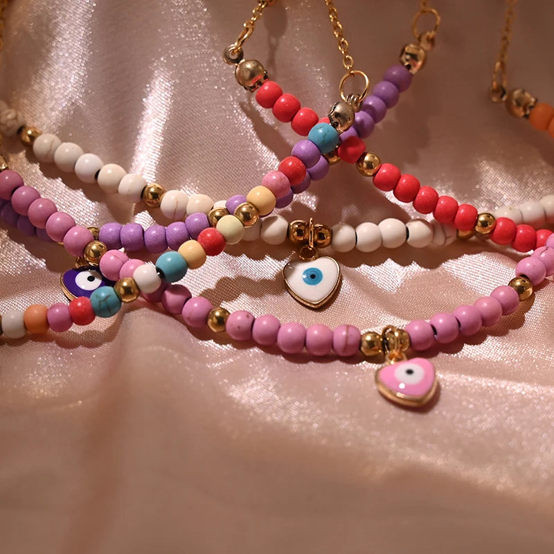 Y2K Beads Heart Choker Fashion Gold Color Stainless Steel Chain Tarnish Free Necklace for Women Summer Jewelry