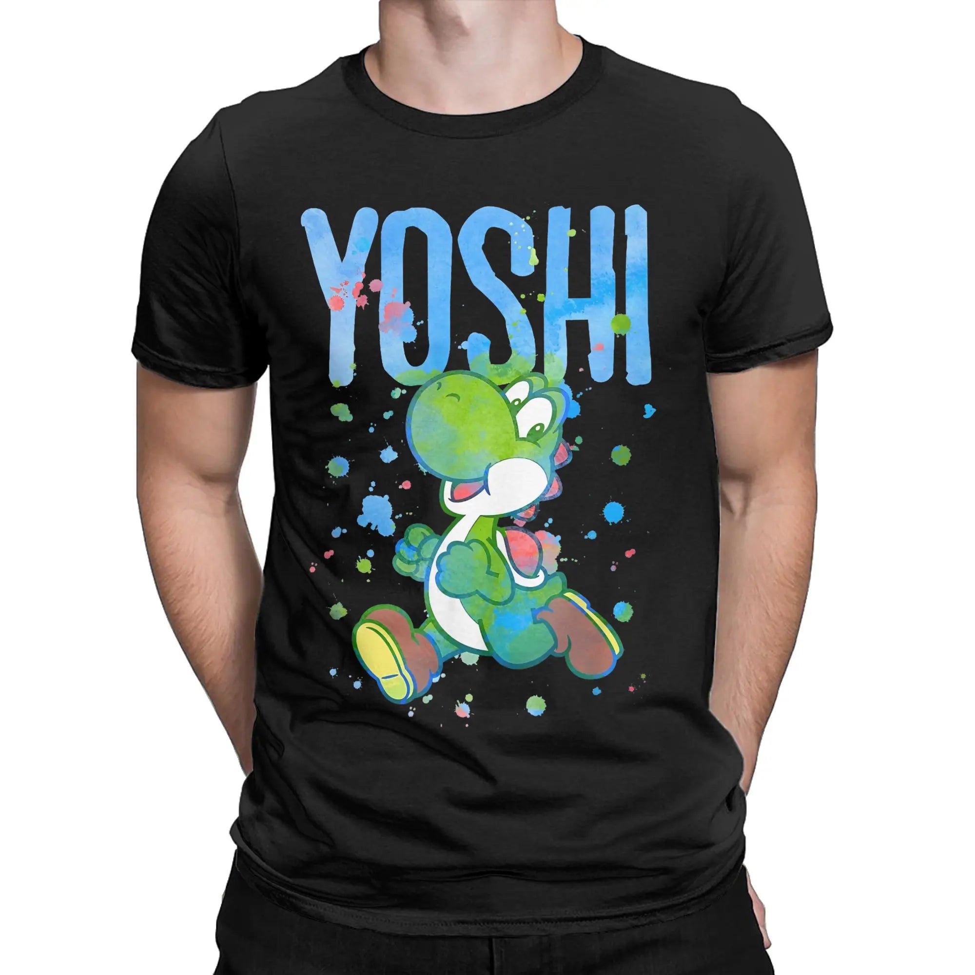 تي شيرت رجالي بألوان مائية من سوبر ماريو يوشي، تي شيرتات أنمي كلاسيكية بأكمام قصيرة ورقبة دائرية، ملابس جديدة من القطن الخالص